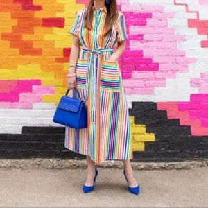 Christopher John Rogers Rainbow Striped Shirtdress
